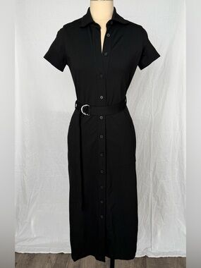 CLUB MONACO Black Midi Shirt Dress with Belt